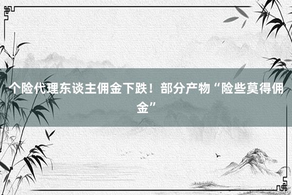 个险代理东谈主佣金下跌！部分产物“险些莫得佣金”