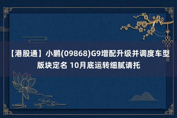 【港股通】小鹏(09868)G9增配升级并调度车型版块定名 10月底运转细腻请托